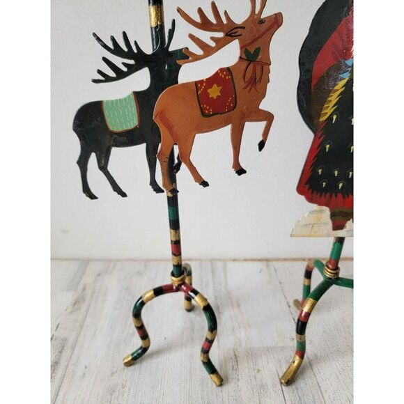 Vintage Santa Claus reindeer Candlestick metal Xmas holder  Vintage Santa Claus reindeer Candlestick metal Xmas‎ holder set